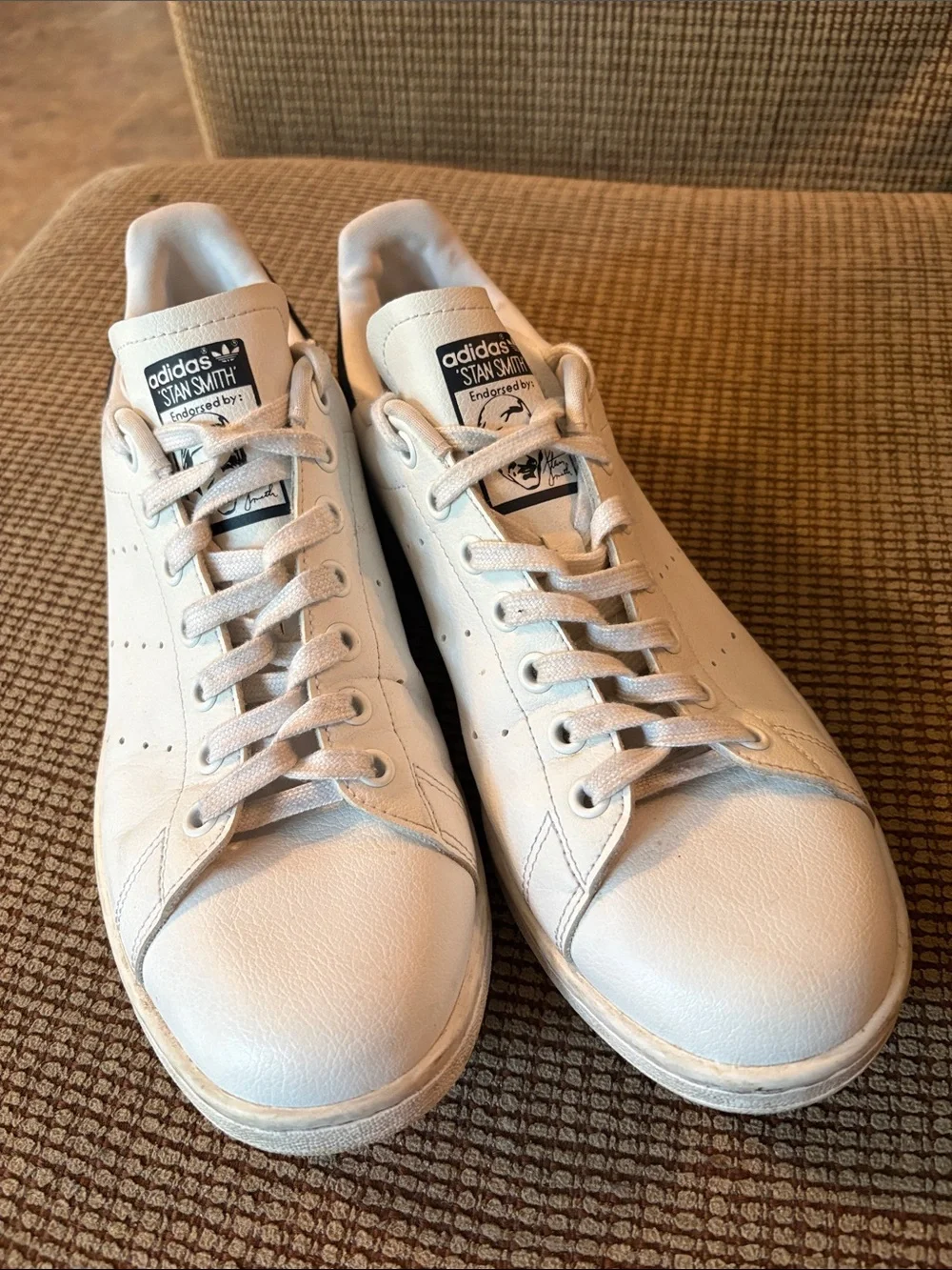 Men’s Stan Smith Size 9 Adidas White and Navy Men’s Leather Sneakers